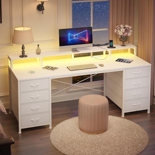 60" Computer Desk with 8 Drawers & Monitor Stand for Home Office, Bedroom by YomiluveDesign