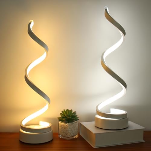 Modern Table Lamps Set of 2, Dimmable Spiral Table Lamps for Night Stand, 12W LED Desk Lamp 3 Color 10 Brightness Level Bedside Lamps Desk Light Office Lamp for Bedroom, Living Room (White) by BESKETIE