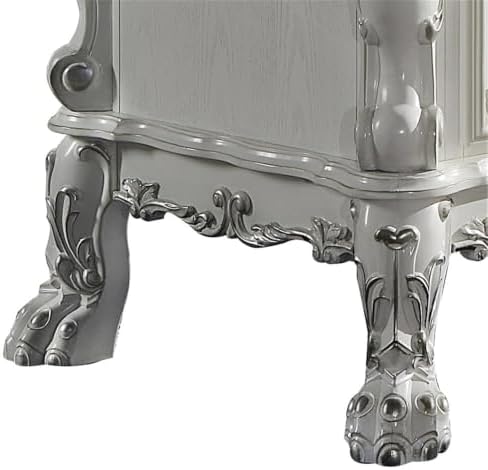 Pemberly Row 75" Wood Office Desk, Bone White Finish, Floral Carvings, Hand-Brushed Silver Accents, 5 Felt-Lined Drawers, Sturdy Claw Feet, Traditional Executive Style, Home Office Workspace - Image 4