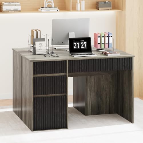 4 EVER WINNER Computer Desk with Drawers, 48 Inch Fluted Desk with Storage - Image 6