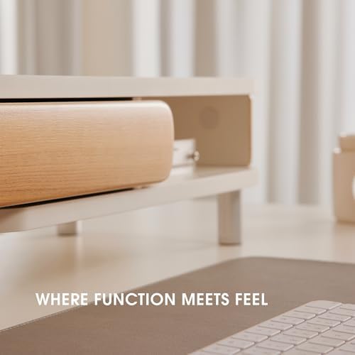 Fenge Dual Monitor Stand with Large Storage Drawer, 42.5" Desk Shelf, White - Image 5