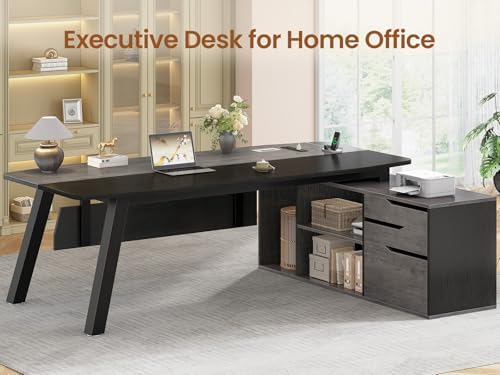 SEDETA 71" L Shaped Executive Desk with File Cabinet & Power Outlet - Image 4