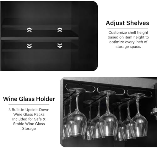 Mini Fridge Cabinet with Storage & Power Outlet, Coffee Bar Cabinet, Black - Image 5