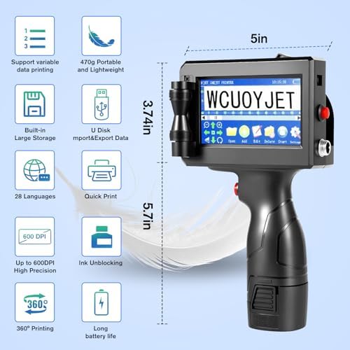 Handheld Inkjet Printer & Coding Machine, WUOYJET TIJ770 Portable Inkjet Printer Gun with 42ml Quick-Dry Ink Date/Batch/QR Code/Barcode/Image Printing - Image 6
