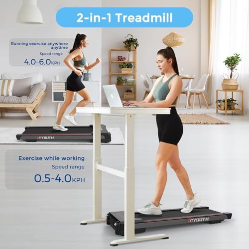 GOYOUTH Walking Pad Treadmill, Under Desk Treadmill for Home Office, Wide Belt Compact Treadmills 300 lbs Capacity, 2.25HP Shock-Absorbing Walking Jogging Running Machine Remote Included - Image 6