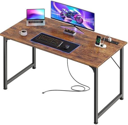 PRAISUN 40 X 20 Inch Computer Desk, Power Outlets, USB-C, Rustic Brown by PRAISUN