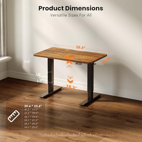 CubiCubi Electric Height Adjustable Standing Desk 40x24 Inch, Rustic Brown - Image 2