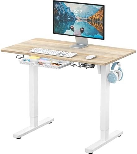 SHW 40-Inch Electric Height Adjustable Standing Desk w/Drawer, Maple by SHW