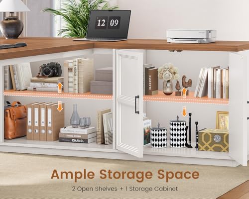 SEDETA 78.7" L Shaped Executive Desk with Charging Station, Large Home Office Computer Desk with File Drawers & Adjustable Storage Cabinet, CPU Stand, Modern L Desk for Business, White + Brown - Image 5