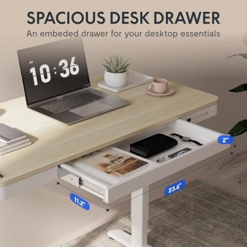 FLEXISPOT Comhar 48" Electric Standing Desk with Storage, Built-in Drawer & USB Charging Ports, Height Adjustable Sit Stand Computer Desk, Quick Assembly, Child Lock, Light Maple Finish/White Legs - Image 4