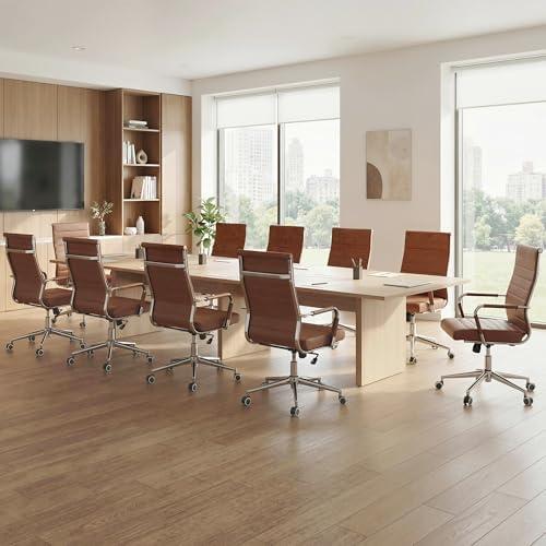 Okeysen Office Desk Chair, Ergonomic Leather Modern Conference Room Chairs, Executive Ribbed Height Adjustable Swivel Rolling Chair for Home Office Set of 20. (Brown) - Image 2