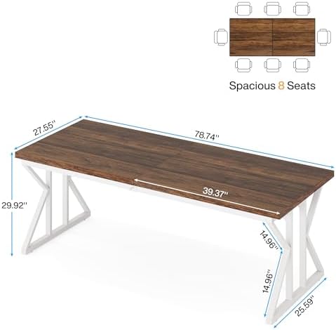 Tribesigns 78.7-Inch Executive Desk, Large Computer Office Desk Workstation, Modern Simple Style Laptop Desk Study Writing Table Business Furniture for Home Office (Rustic Brown/White, 78.7 Inch) - Image 2