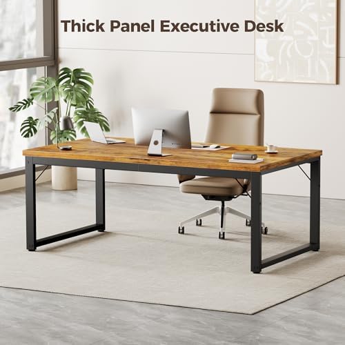 Mericonia 54 Inch Computer Desk, 1" Thick Large Office Table, Brown - Image 3