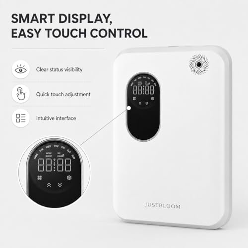 JUSTBLOOM Wall-Mounted Waterless Scent Diffuser, Smart Aroma Diffuser with LED Display, Touch Control, Timer Settings, Quiet Operation for Home, Office & Commercial Spaces, White - Image 6
