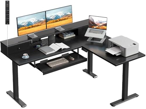 Casaottima 59" L Shaped Electric Standing Desk with Drawers, Black by Casaottima