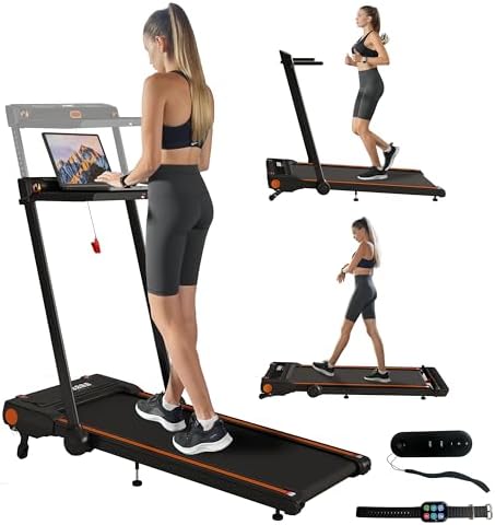 Hccsport Treadmill with Incline, 3 in 1 Under Desk Treadmill Walking Pad with Removable Desk Workstation 3.5HP Foldable Compact Walking Treadmills for Home Small Office with Wristband Remote Control by HCCSPORT