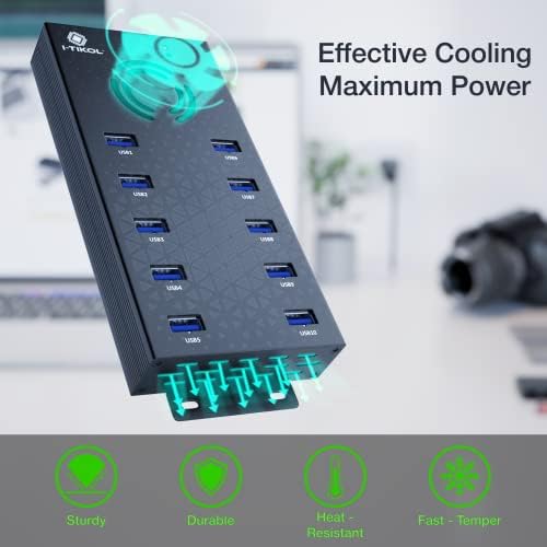 USB 3 0 Hub - 10 Ports Powered USB Hub - Charging & High-Speed Data Transfer USB Expander Hub - up to 5Gbps High-Speed USB Splitter - Aluminum Alloy Multiple USB Port Hub for Laptop Phone Tablet PC - Image 5