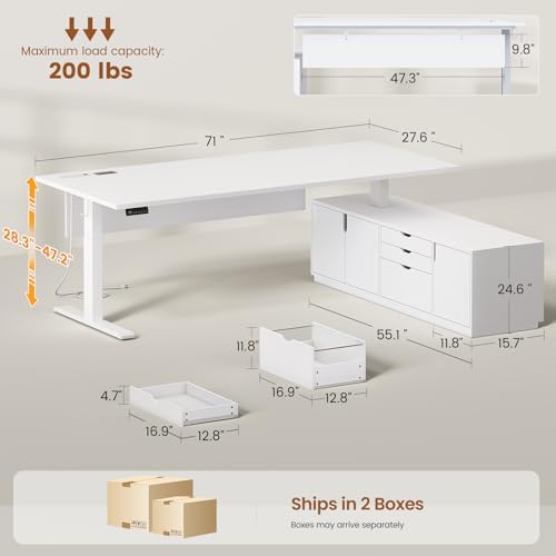 SEDETA 71" Executive Large L Shaped Electric Standing Desk, White - Image 2
