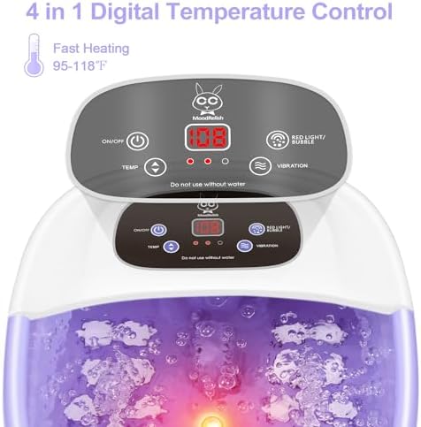 Foot Spa Bath Massager with Heat Bubbles and Vibration Massage and Jets, 16 OZ Calming Lavender Foot Soak with Epsom Salt, Foot Soaker with Red Light, 22 Massage Rollers, Adjustable Temp - Purple - Image 2