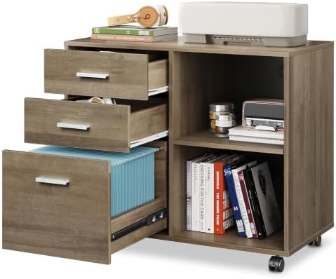 DEVAISE Wood File Cabinet, 3 Drawer Lateral Filing Cabinet, Gray Oak by DEVAISE