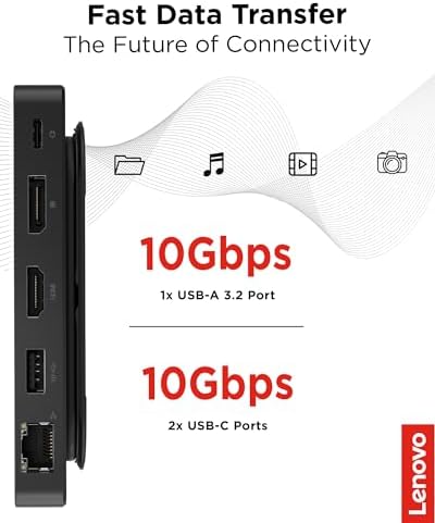 Lenovo USB-C Dual Display Travel Dock - 7 Ports, Integrated Cable, Universal Compatibility, Two displays at 4K - Black - Image 6