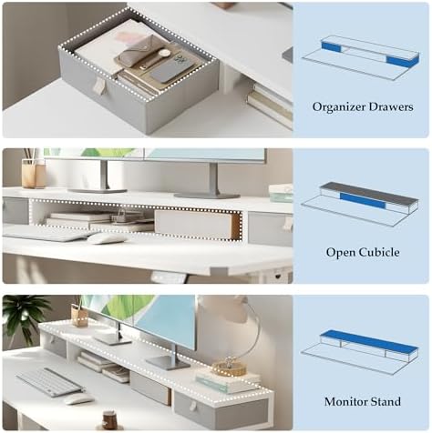 Klicelor 55 x24 Inch Electric Standing Desk with Drawers, Adjustable Height Small Sit Stand Desk for Home Office, Compact Computer Workstation with Storage– White - Image 4
