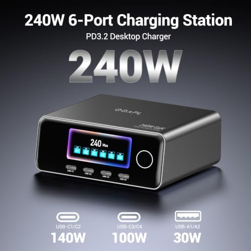 PD3.2 USB C Charging Station, 240W GaN 6-Port Desktop Charger - Image 2