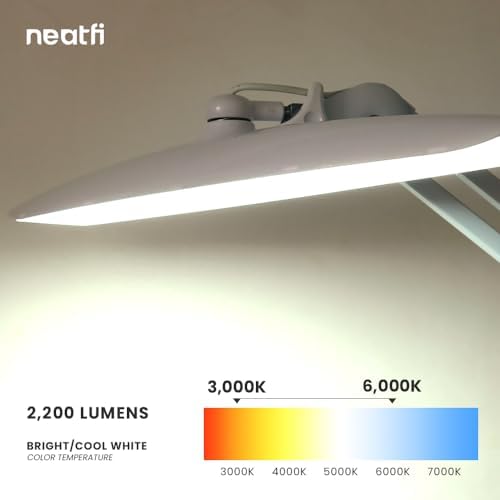 Neatfi XL 2200 Lumens 20W LED Desk Lamp with Clamp – Adjustable Color Temperature | 4-Level Dimmable Light | Home Office, Crafts & Workbench | 20-Inch Wide Head (White, CCT with Clamp) - Image 4