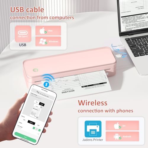 Gloryang Inkless Portable Printer for Travel, Wireless Thermal Printer Supports 8.5 x 11 Inch US Letter Size, Bluetooth Machine Includes Carry Case and 3 Rolls of Thermal Paper Kit, Pink - Image 3