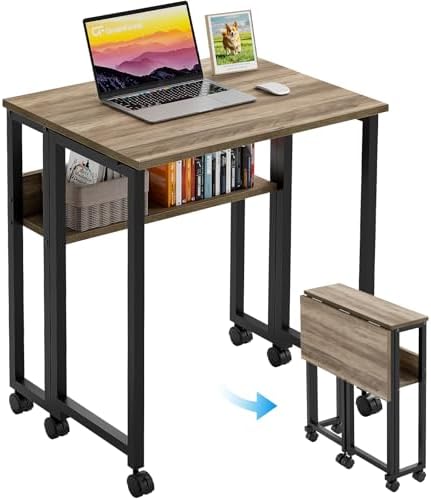 GreenForest Folding Desk with Wheels, 24.8" Rolling Table for Small Spaces by GreenForest