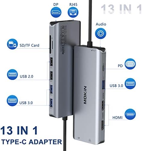 USB C Docking Station Dual Monitors 13 in 1 Triple Display USB C Hub for Windows with Dual HDMI 4K, DP, PD Charger, Gigabit Ethernet, 5 USB Ports, SD/TF Card Reader, Mic/Audio for Lenovo HP Dell XPS - Image 2