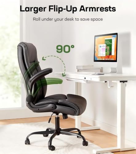 Marsail Executive Office Chair Ergonomic Desk Chair with Flip-up Armrests PU Leather Height-Adjustable Swivel Rolling Dark,Pack of 3 - Image 7