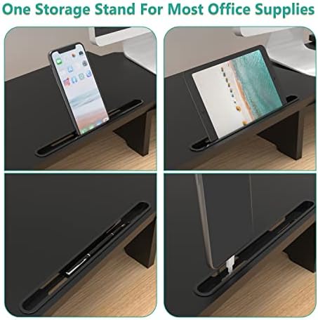 WALI Dual Monitor Stand Riser, 3 Shelf Laptop and Computer Monitor Stand with Phone Holder, Length and Angle Adjustable Desk Organizer (PTT007T-B), Black - Image 4