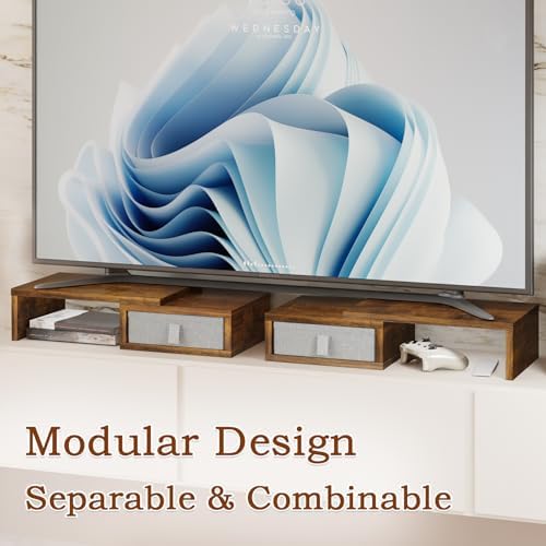 TEAMIX Dual Monitor Stand Riser - Length and Angle Adjustable White Monitor Stand with 2 Drawers to Storage Large Computer Riser for 2 Monitors/Laptop/PC, Wood Screen/TV Stand Desk Organizer (Brown) - Image 6