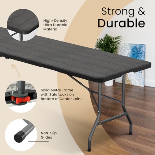 2 PACK of 8 Feet Foldable Table with Built in Handle & Steel Legs | 8 FT Heavy Duty Portable | Perfect for Party, Dining, Wedding, Events, Picnic Indoor, Outdoor, Camping, Temporary - 8 Foot - Image 3