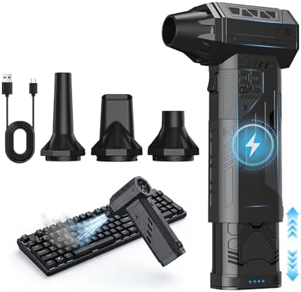 Compressed Air Duster with Removable Battery,Hurricane-Force Electric Air Duster with Brushless Motor,Mini Air Blower,3 Gear Adjustable Cordless soplador de aire,4 Nozzles for PC,Keyboard,Car,Home by Unknown