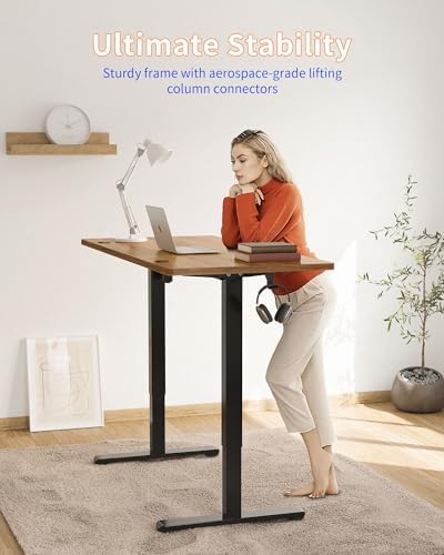 YIHAYO Electric Standing Desk, 48 x 24 Inches Stand Up Desk with Splice Board, Adjustable Height Desk, Computer Desk for Home Office, Black Frame/Rustic Brown Top - Image 5