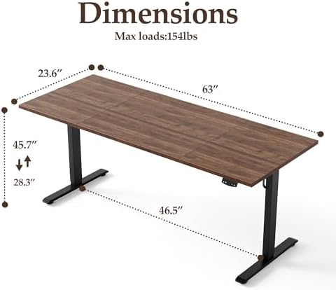 Klicelor 63 Inch Large Electric Standing Desk, Height Adjustable Office Desk, Sit Stand Up Computer Gaming Desk with Memory Preset, Three-Piece Desktop, Dark Walnut - Image 3