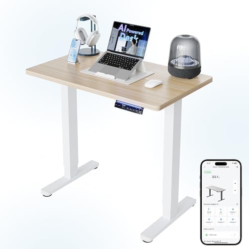 HUANUO AI-Powered Electric Standing Desk with Smart APP, Work with Alexa & Google, Adjustable Height, 6 Memory Settings, Sedentary Reminder, Ergonomic Sit-Stand Desk, 32-inch, Light Walnut by HUANUO