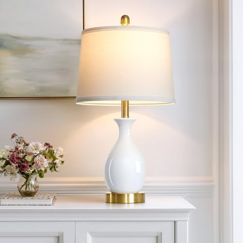 24" Bedside Table Lamp for Bedroom, Modern Classic Ceramic Lamp for Living Room, Small White Table Lamps for Nightstand & End Table (1 Pack) by Luxeflow
