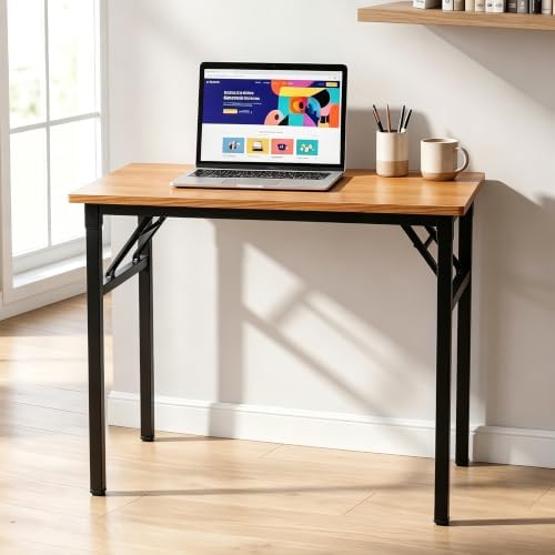 Need Small Computer Desk 31.5x15.7 Inch Folding Home Office Table Teak - Image 2
