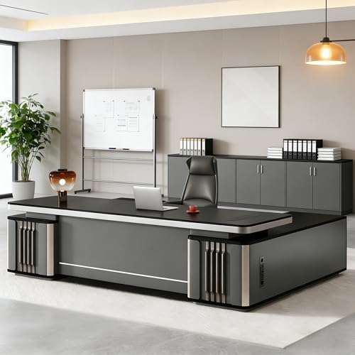 L Shaped Executive Desk with Drawers & Storage, Modern Wood Executive Office Desk Computer Table for Home Office Furniture Setup, Management Workstation for Workplace or Office(E-Left, L300CM/118IN) by Unknown