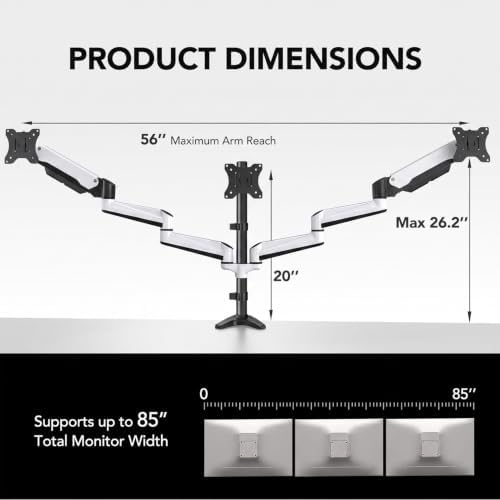 HUANUO Triple Monitor Stand - Full Motion Articulating Monitor Mount Fit Three 17 to 32 inch LCD Computer Screens with Clamp, Grommet Kit - Image 3