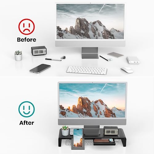 Klearlook Computer Monitor Stand for Desk, Adjustable Foldable Monitor Riser with Storage Drawer & Tablet Phone Holder for Office, Home, Laptop, Desktop (Black 2 Pack) - Image 4
