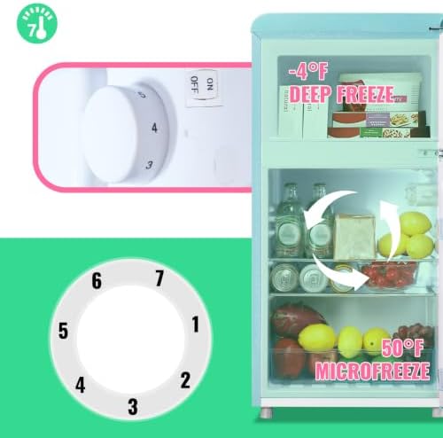 DEMULLER Retro Mini Fridge with Top Freezer 100L Small Refrigerator with Two Doors & Two Handles Dorm Fridge with 7 Temperature Settings Spacous Capacity & Ideal Size Blue - Image 4