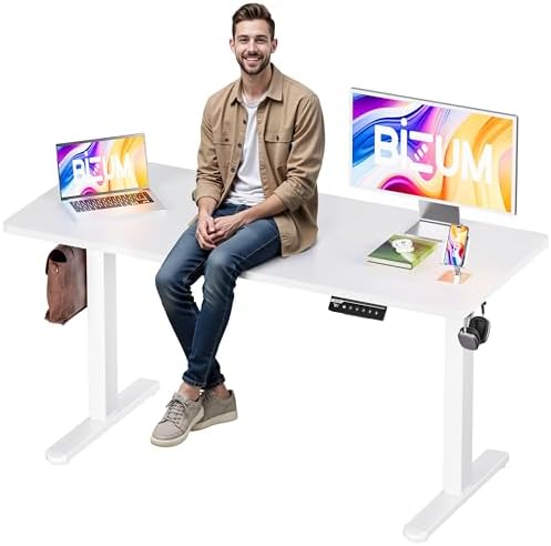 BIZUM Electric Standing Desk, 55x24 inches Height Adjustable Desk, Sit to Stand Desks Memory Gaming Computer Workstation for Home Office, White by Unknown