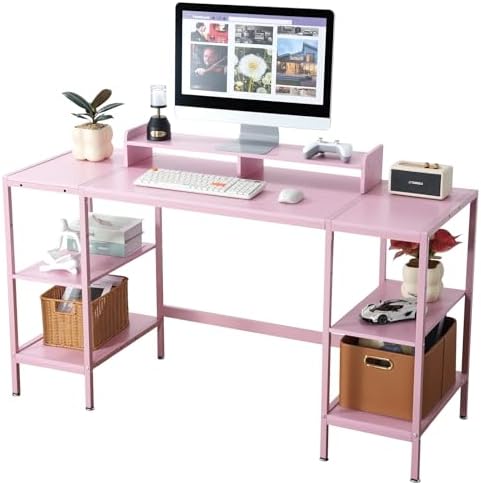 MINOSYS Computer Desk 55-inch with Storage Shelf - Pink Ideal Gaming Desk for Bedrooms, Small Spaces, and Home Offices Modern Writing Desk for PCs. by MINOSYSfurniture