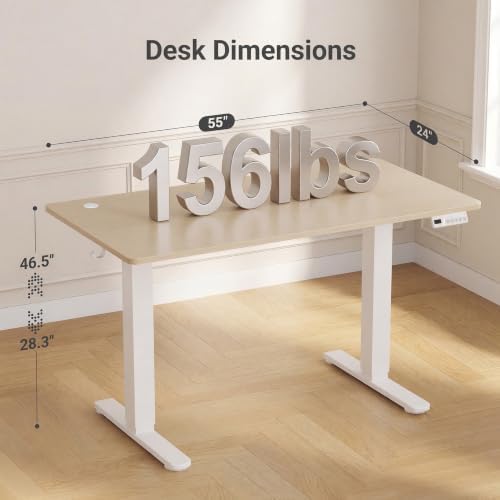 Claiks Electric Height Adjustable Standing Desk, 55x24 Inch, Nature - Image 3