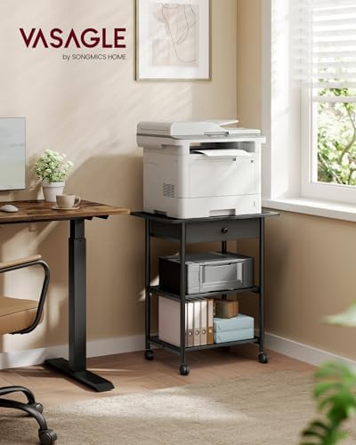 VASAGLE 3-Tier Printer Stand with Locking Wheels, Under Desk Printer Table - Image 2