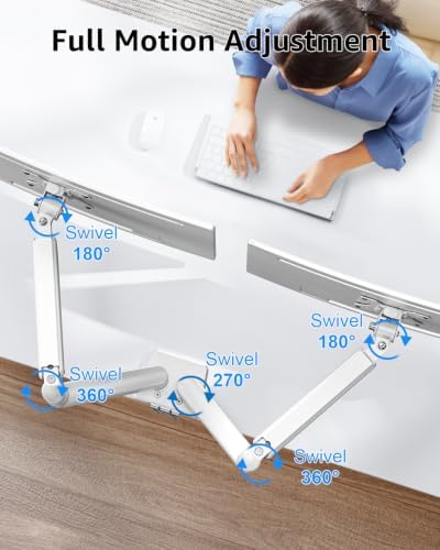 Dual Monitor Stand fits up to 32 inch, 4.4-19.8 lbs Computer Screens, Dual Monitor Desk Mount Height Adjustable, Monitor Arms for 2 Monitors, Home Office VESA Mounts, Freelift White - Image 3